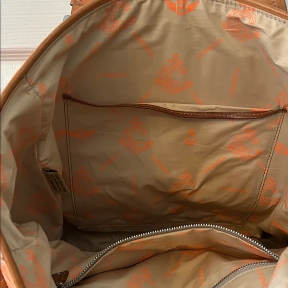 Consuela Orange Quilted Tote with Brown  Leather Accents, patent coated - Picture 2 of 10